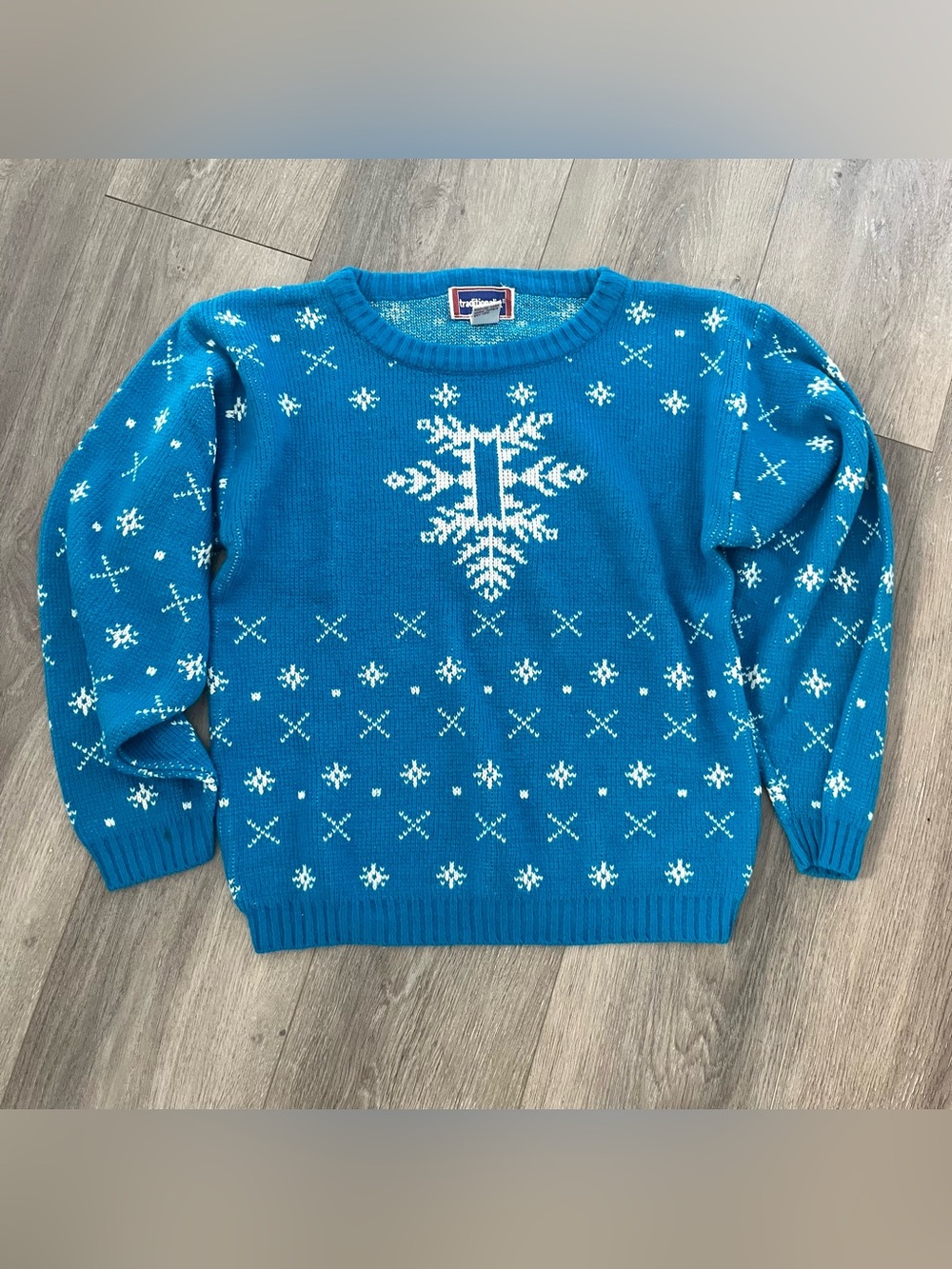 Vintage Blue Nordic Snowflake Sweater Women’s Large Fair Isle Cozy Winter Knit